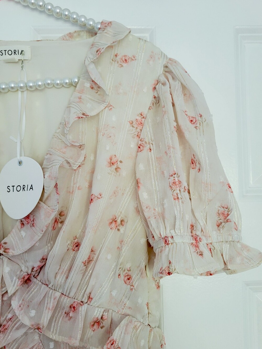 STORIA Maxi Dress Floral Ruffle Cottagecore Coquette Puff Sleeve Womens Med - Picture 4 of 7